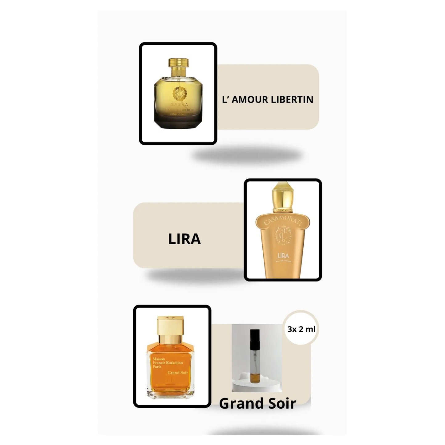Damen Parfumprobe Set mit L’Amour Libertin, Lira und Grand Soir von MicheloDuft