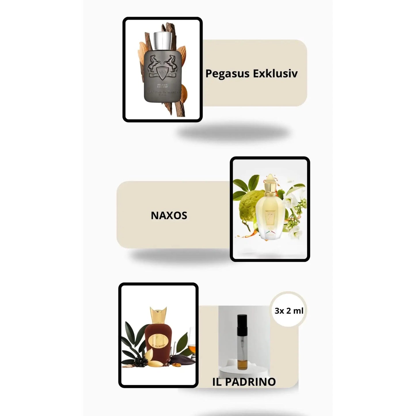 Gourmand & Power Parfümprobe Set mit Pegasus Exclusif, Naxos und Il Padrino – intensive Unisex-Winterdüfte von MicheloDuft