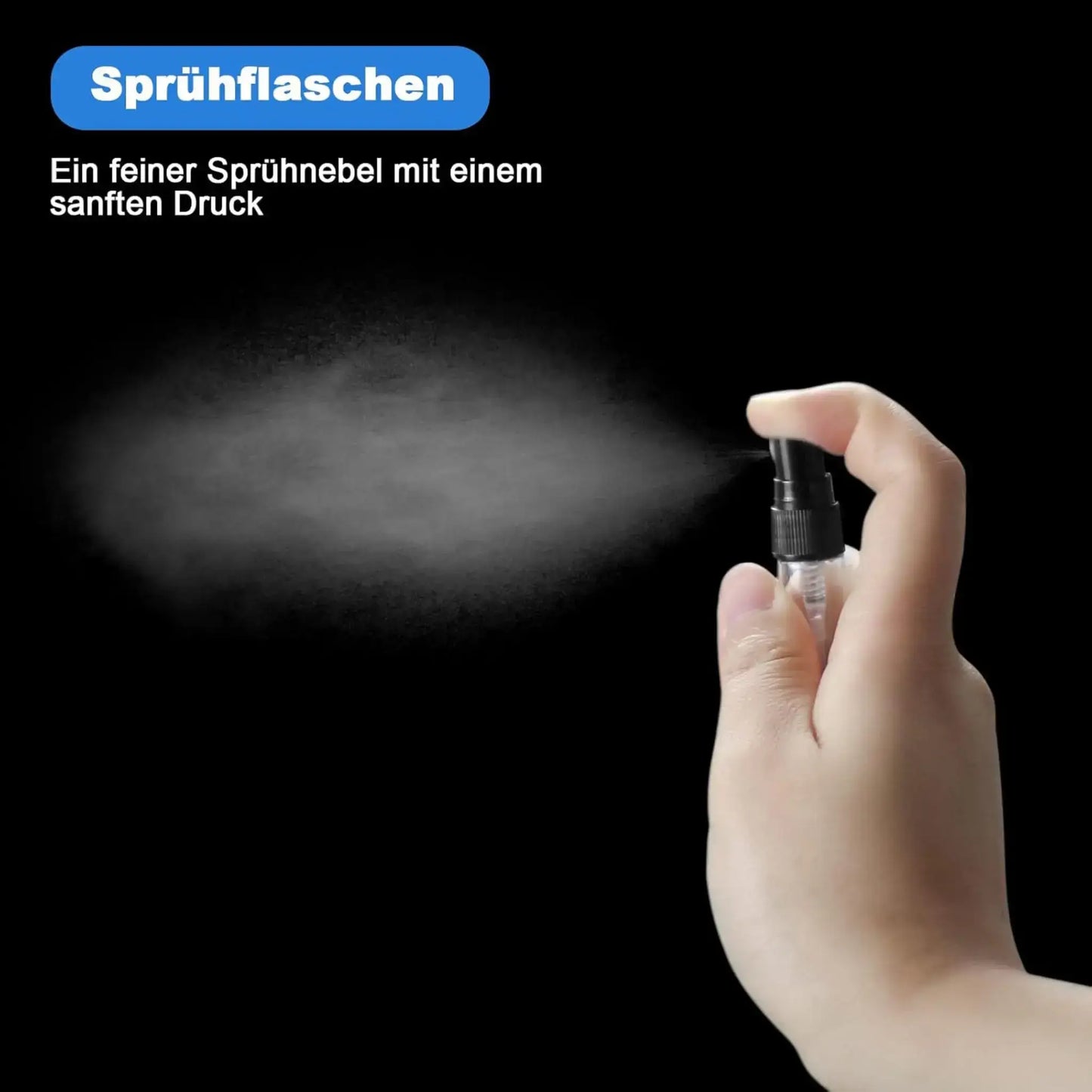 Hand sprüht feinen Nebel aus einer Parfümflasche – Anwendungsbeispiel für Parfümproben