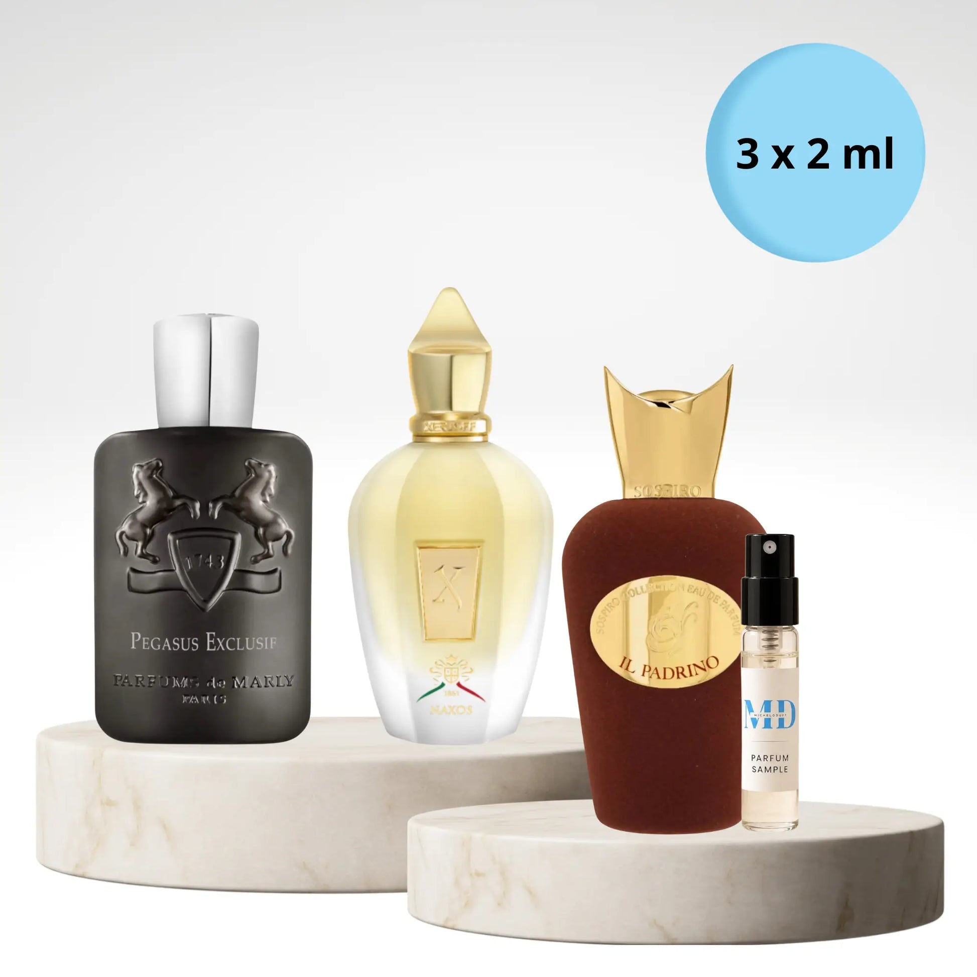 Gourmand & Power Parfümproben Set mit Xerjoff Naxos, Parfums de Marly Pegasus Exclusif und Il Padrino als 3 x 2 ml Duftproben
