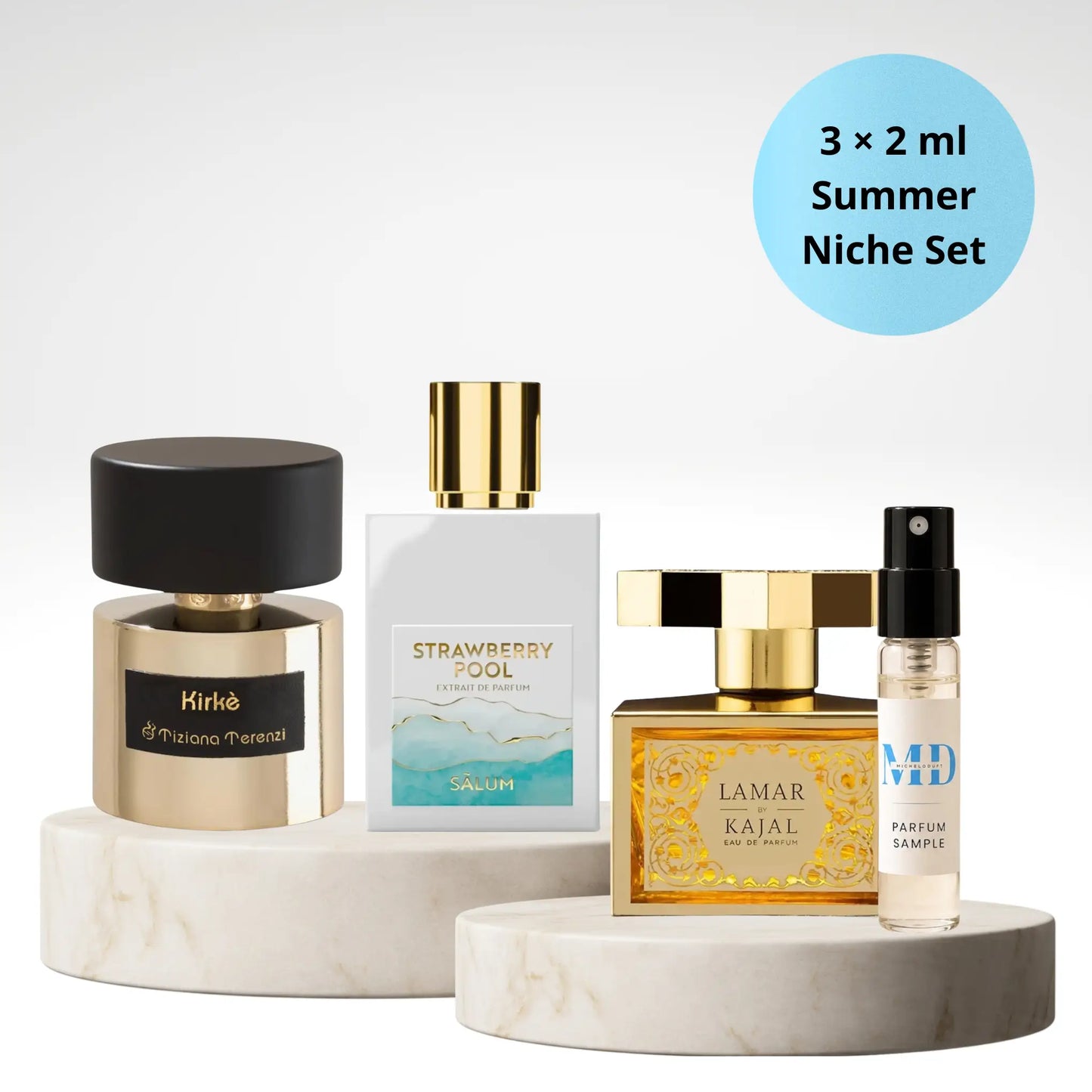 Summer Seduction Parfümproben Set mit Tiziana Terenzi Kirke, Kajal Lamar und Strawberry Pool als 3 x 2 ml Duftproben