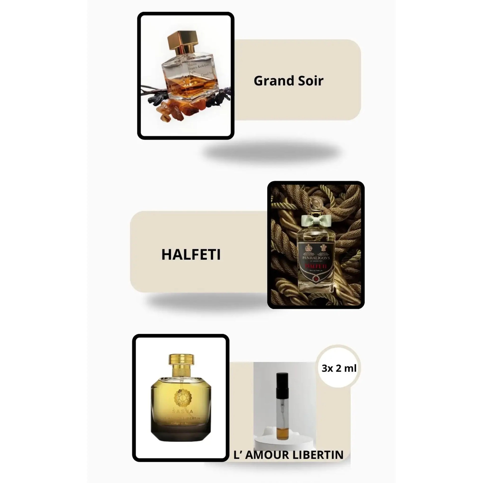 Winter Elegance Parfümprobe Set mit Grand Soir, Halfeti und L’AMOUR LIBERTIN – luxuriöse Unisex-Düfte für den Winter von MicheloDuft