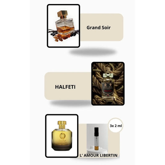 Winter Elegance Parfümprobe Set mit Grand Soir, Halfeti und L’AMOUR LIBERTIN – luxuriöse Unisex-Düfte für den Winter von MicheloDuft